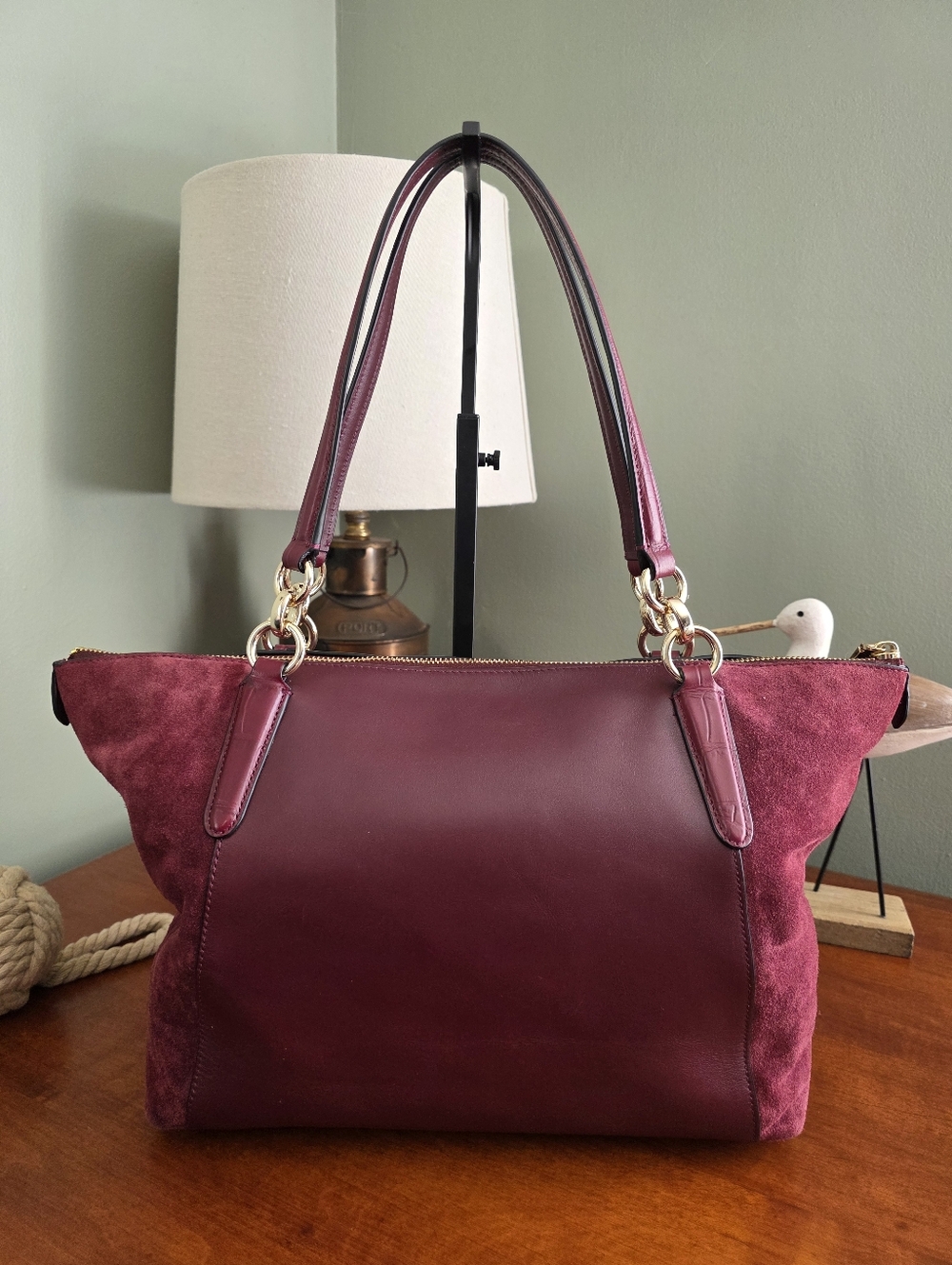 Coach F54579 Ava Tote Shoulder Oxblood Burgundy Suede Leather Bag - Picture 4 of 16